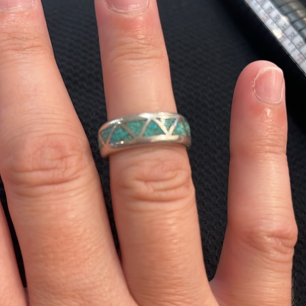 Silver and Turquoise Geometric Ring